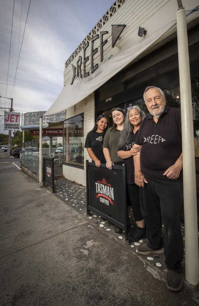 Maning Reef Cafe at Sandy bay who are closing after 13 years, (L-R) Dinda Subandi, Kate Caire, Titin Wahyuni and John Caire. Picture: Chris Kidd