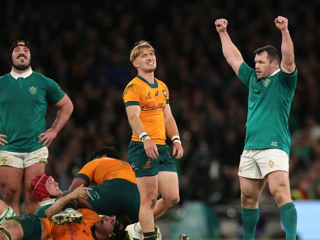 Cian Healy celebrates Ireland’s match winning try. Picture: David Rogers/Getty Images