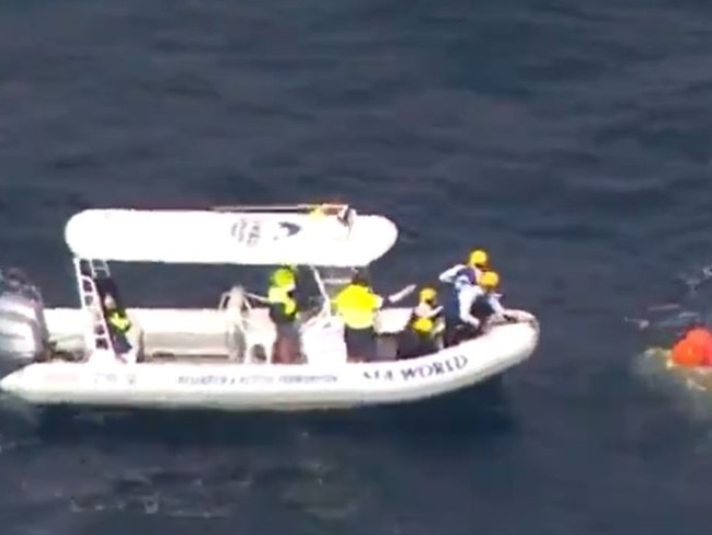 A screenshot from footage of the whale tangled in shark netting off the Tweed coast on Thursday. Picture:  Sunrise