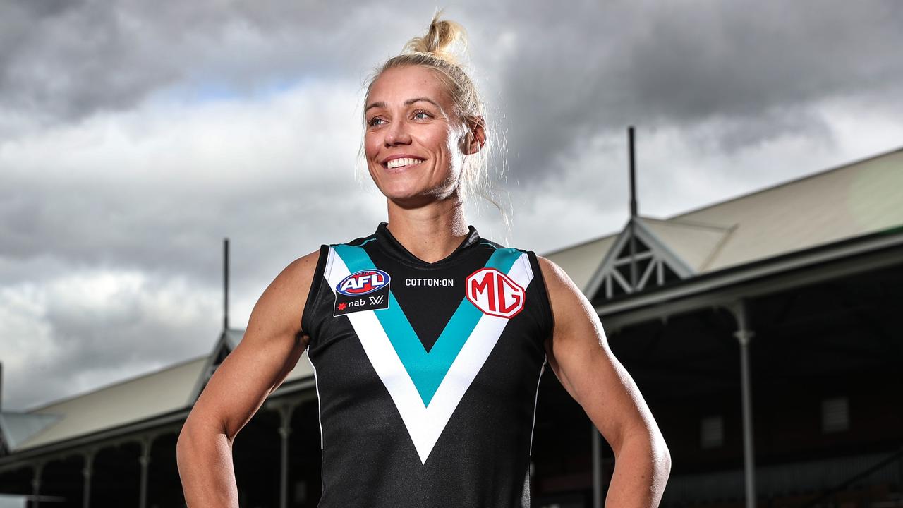 Erin Phillips will play her final AFLW game at Alberton on Saturday for Port Adelaide against GWS after announcing her retirement. Picture: Sarah Reed / Getty Images