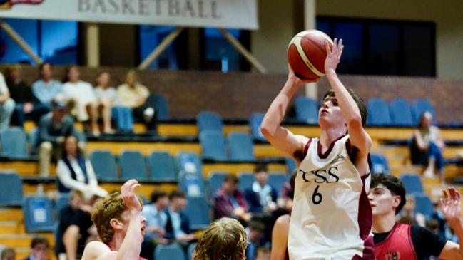 GPS First V Basketball round one action between Gregory Terrace and The Southport School. Picture courtesy of Heidi Brinsmead.