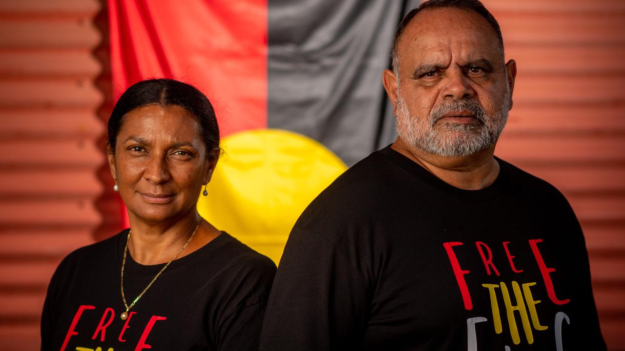 Nova Peris and Michael Long took a stand to free the Aboriginal Flag in Darwin ahead of the AFL’s Dreamtime Round in 2020. Picture: Che Chorley