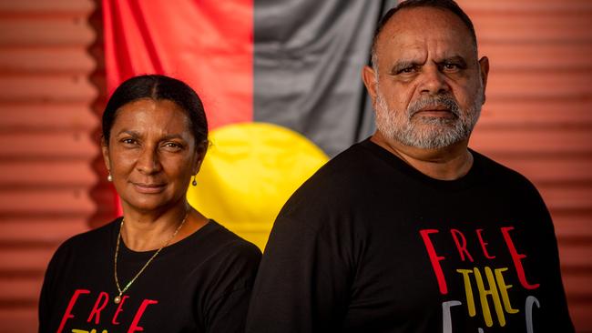 Nova Peris and Michael Long took a stand to free the Aboriginal Flag in Darwin ahead of the AFL’s Dreamtime Round in 2020. Picture: Che Chorley