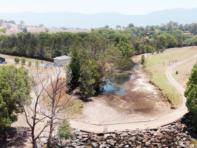 The Tyalgum Weir highlights the dire situation which many rural areas of the Tweed Shire are facing. The weir is virtually empty with the village requiring water to be carted in. Photo: SCOTT POWICK