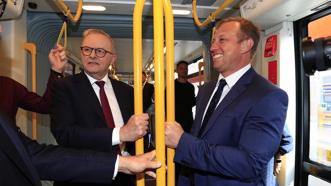 Premier Steven Miles and Prime Minister Anthony Albanese on the Gold Coast. Picture: Adam Head