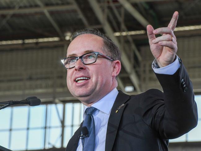 Qantas CEO Alan Joyce speaks during the Qantas Centenary Launch at Qantas Sydney Jet Base in Sydney, Friday, November 15, 2019. A direct Qantas flight from London to Sydney has successfully touched down in 19-and-a-half hours. (AAP Image/Peter Rae) NO ARCHIVING