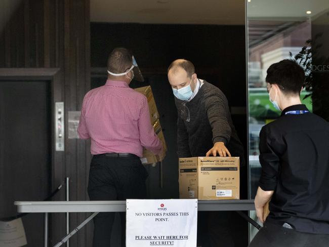 Rydges on Swanston hotel receives a delivery of PPE. Picture: NCA NewsWire / David Geraghty