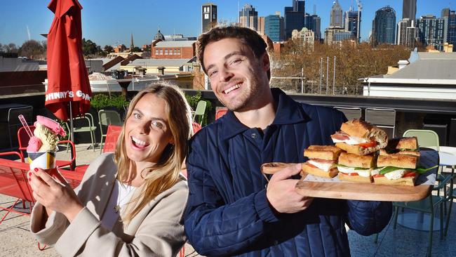 Jamie and Lisa Valmorbida on the rooftop of King &amp; Godfree, the historic deli owned by their grandfather that’s now a restaurant, wine bar, providore and rooftop bar. Lisa runs Pidapipo gelato bar. Picture: Nicki Connolly