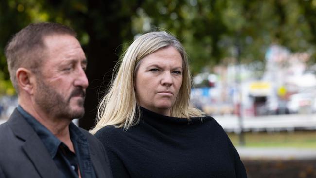 Member for Bass Rebekah Pentland of the Jacqui Lambie Network in Tasmania attends a media conference at Parliament Lawns, Hobart on Monday, April 8, 2024. Picture: Linda Higginson