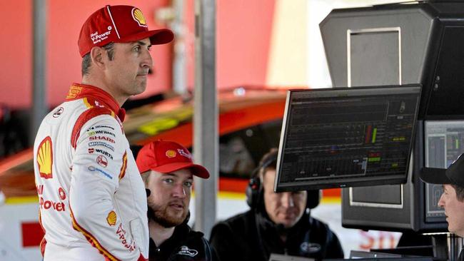 WINNING THOUGHTS: Supercars championship contender Fabian Coulthard assesses the information from the recent pre-Ipswich SuperSprint test day at Queensland Raceway. He goes into this weekend's Ipswich round in second place behind teammate Scott McLaughlin. Picture: Cordell Richardson