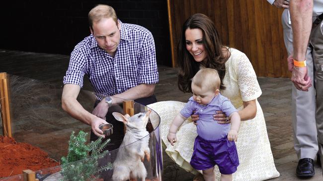 The Duke and Duchess of Cambridge with Prince George at Sydney’s Taronga Zoo during the 2014 royal tour. Picture: Taronga Zoo