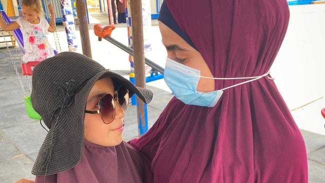 Assya, 15, right, and her sister Maysa Assaad, 12, in al-Roj camp. Picture: Ellen Whinnett