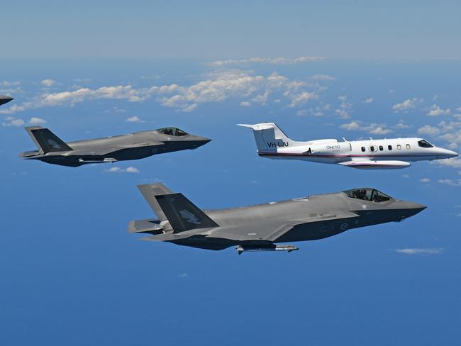 Learjet flanked by F35s for Qinetiq sponsored content page