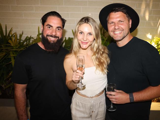 Jamie Montesalvo, Kat Birchley and Joel Gray at the Eska Seafood launch at The Oxley, Nobby Beach for Gold Coast at Large. Picture, Portia Large.