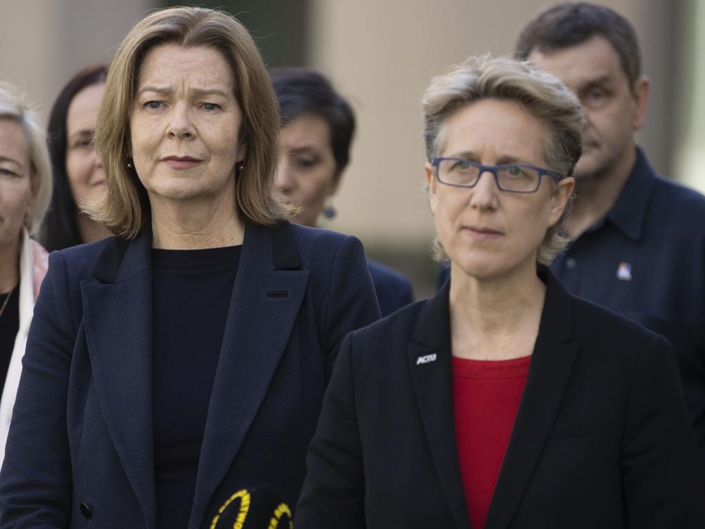 ACTU president Michele O’Neil (left) and secretary Sally McManus have brought a workers’ delegation to Parliament House for the jobs summit. Picture: NCA NewsWire / Gary Ramage