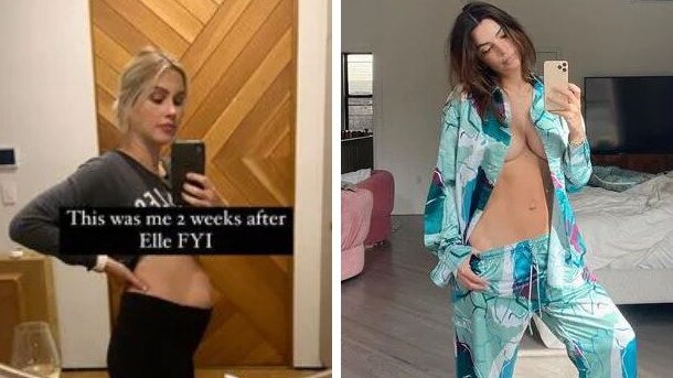 Emily was criticised by actress Claire Holt (left) for posting a photo of her flat stomach 11 days after giving birth. Picture: Instagram.