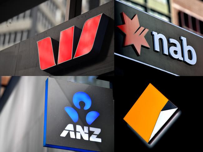 A composite image of signage of Australia's 'big four' banks ANZ, Westpac, the Commonwealth Bank (CBA) and the National Australia Bank (NAB) signage in Sydney, Saturday, May 5, 2018. (AAP Image/Joel Carrett) NO ARCHIVING