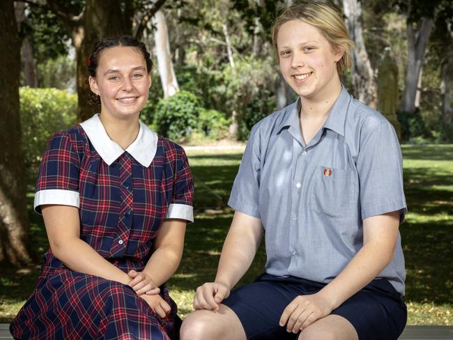 ADELAIDE, SOUTH AUSTRALIA - Advertiser Photos NOVEMBER 14, 2024: St Ignatius Senior SACE students Juliet Mazur 17yrs studies Maths and Archer Brewer 16yrs studies History. Picture Emma Brasier