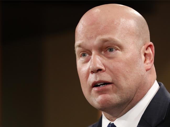 Acting Attorney General Matt Whitaker announces an indictment on violations including bank and wire fraud, Monday, Jan. 28, 2019, of Chines telecommunications companies including Huawei, at the Justice Department in Washington. (AP Photo/Jacquelyn Martin)