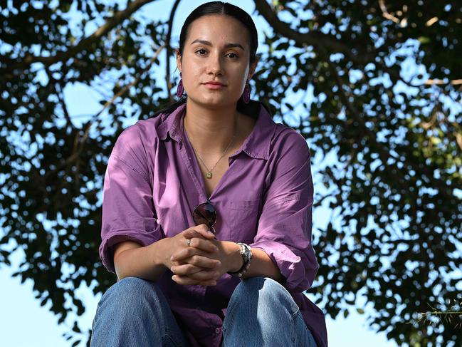 11/4/2024:  (NB Check if its ok to use full name and identifiable photo, before use) Primary school teacher Olivia Carrillo, at a park in Ferny Grove , Brisbane . Olivia is considering abandoning teaching after less than 4 years. pic: Lyndon Mechielsen/Courier Mail