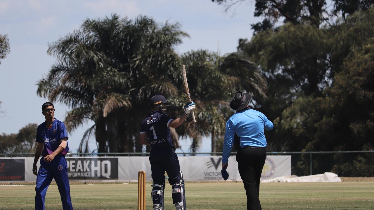 Josh McDonald raises the bat for his half century. Picture: Carey Neate.