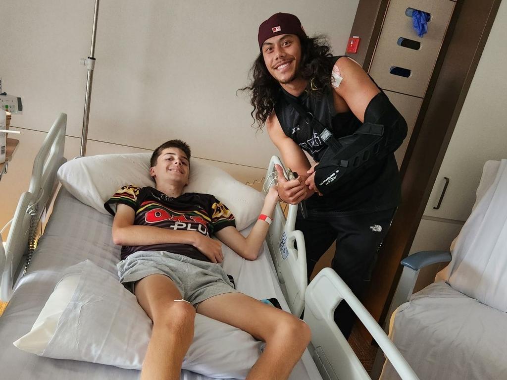 Penrith star Jarome Luai spent time with a Panthers fan after undergoing shoulder surgery. Credit: Instagram.