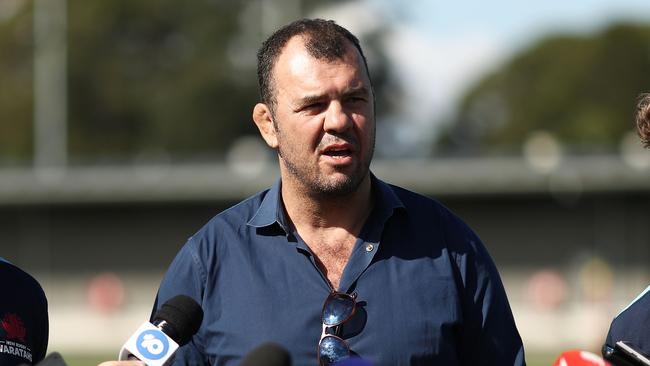 Michael Cheika was a surprise visitor before the women’s sevens team departed for Canada. Picture: Getty