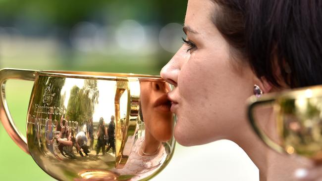 Michelle Payne kisses the Cup. Picture: AAP