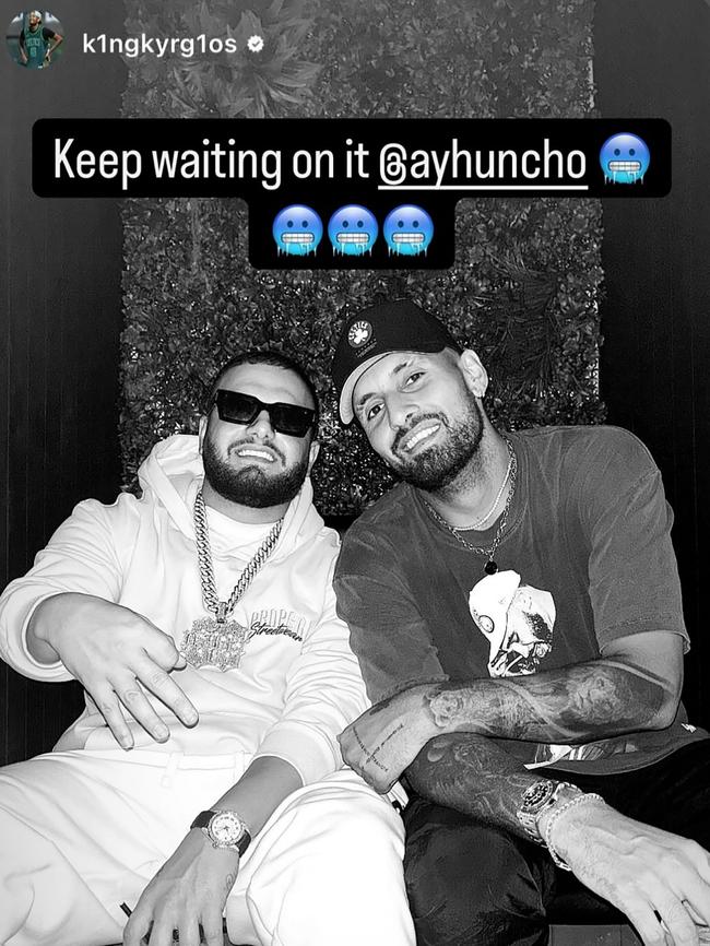 Nick Kyrgios on social media with rapper Ay Huncho. Picture: Instagram