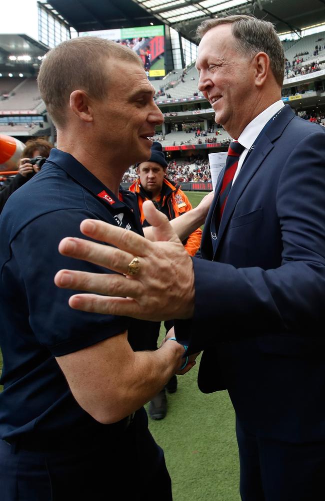 Bartlett and Demons coach Simon Goodwin in 2017. Picture: Michael Willson/AFL Media