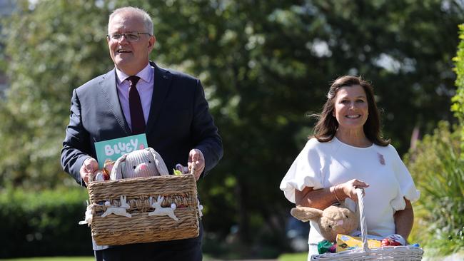 Prime Minister Scott Morrison with wife Jenny Morrison at Westmead Childrens Hospital in the electorate of Parramatta. Picture: Jason Edwards