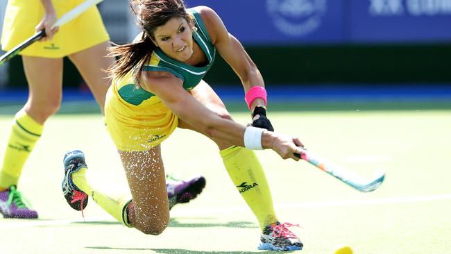 Flanagan in action during a hockey match between Australia and Wales in 2014. Picture: Adam Head