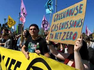 Climate change protesters are seen along Princes Bridge, Melbourne, Saturday, September 14, 2019. Extinction Rebellion activists have blocked Princes Bridge, demanding that the Australian government addresses climate change. (AAP Image/James Ross) NO ARCHIVING. Picture: JAMES ROSS