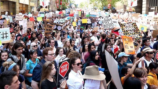 Students gather to demand the government take action on climate change at Sydney’s Martin Place. Picture: Getty