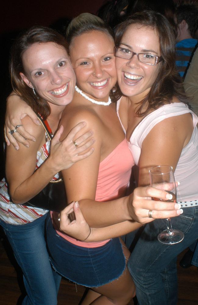 Melissa and Emma Stehr with Marg Priebe at Vibes nightclub in April 2005. Picture: Sharyn Rosewarne.