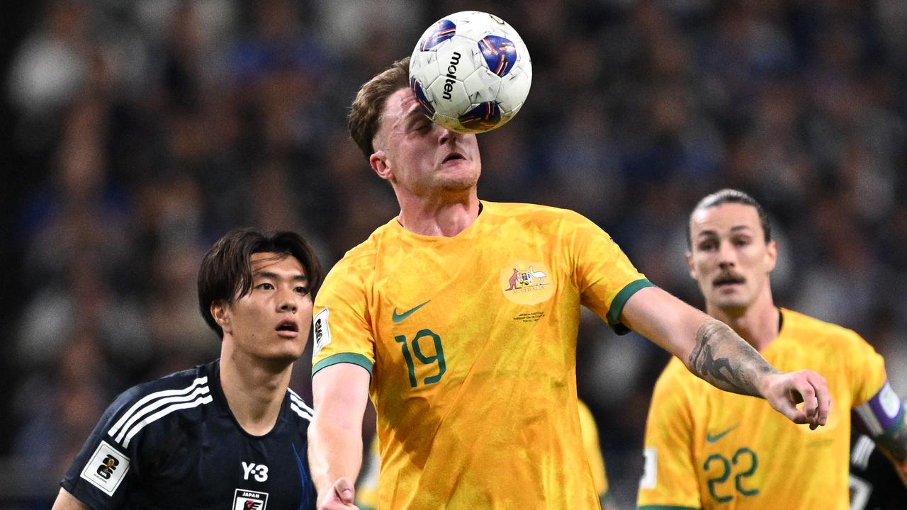 Australia’s Harry Souttar will get another crack at Japan in Perth. Picture: Philip Fong / AFP