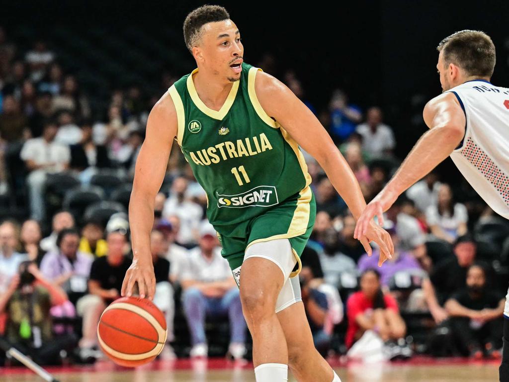 Dante Exum was brilliant off the bench for the Boomers. Picture: AFP