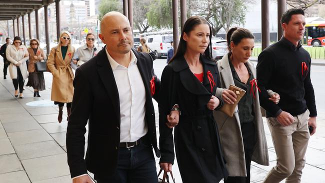 Relatives and supporters of Sophia Naismith’s family outside the District Court before Thursday’s hearing Picture: NCA NewsWire / David Mariuz