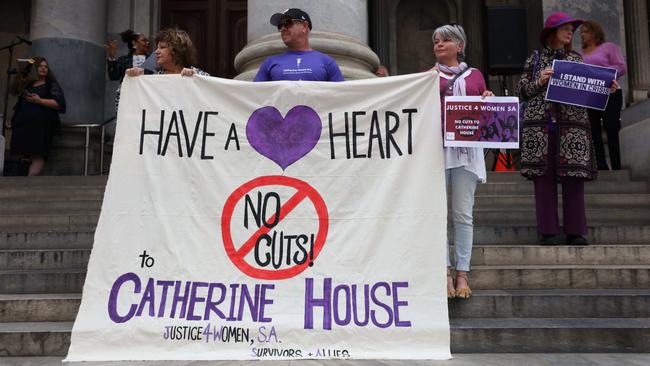 Protesters at the Justice4Women SA rally on the steps of the Parliament of South Australia. Picture: Emma Brasier