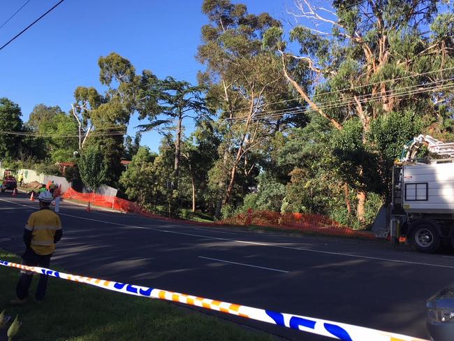 The landslide at Warrigal Rd, caused by Tuesday night's storm. Picture: John Trevorrow