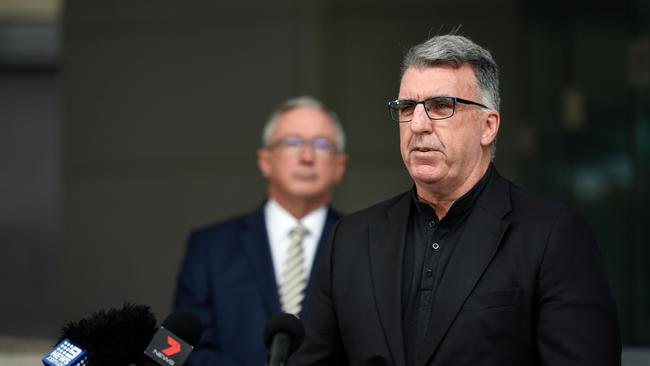 Health Services Union (HSU) Secretary Gerard Hayes (right) has delivered chocolate to frontline health staff during the COVID-19 outbreak. Picture: AAP