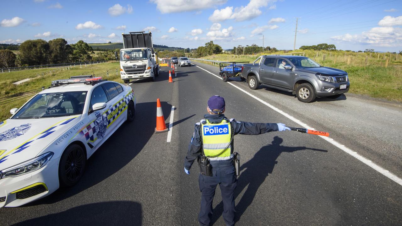 A police checkpoint at Sunbury on the Calder Freeway. Picture: Jay Town