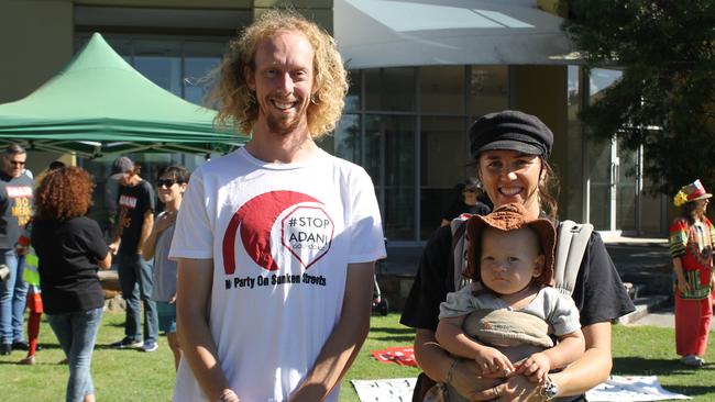 Stop Adani Gold Coast co-ordinator, social worker Matt Ross, 33, of Burleigh Heads with spokeswoman Luna Derkley, 30, of Biggera Waters. 