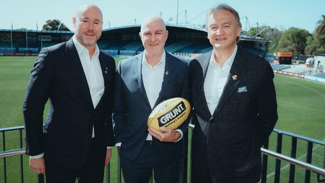 Carlton president Luke Sayers, new deputy CEO Graham Wright and CEO Brian Cook at Ikon Park. Pictures: Carlton FC