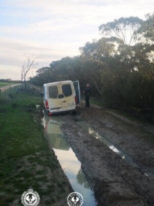 Limestone Coast Police found the two men bogged near Pinehill Rd at Senior, in SA’s South East. Picture: SA Police.