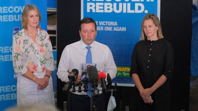 Steph Ryan (right) with the Liberal leader Matthew Guy and Georgie Crozier. Picture: Mark Wilson