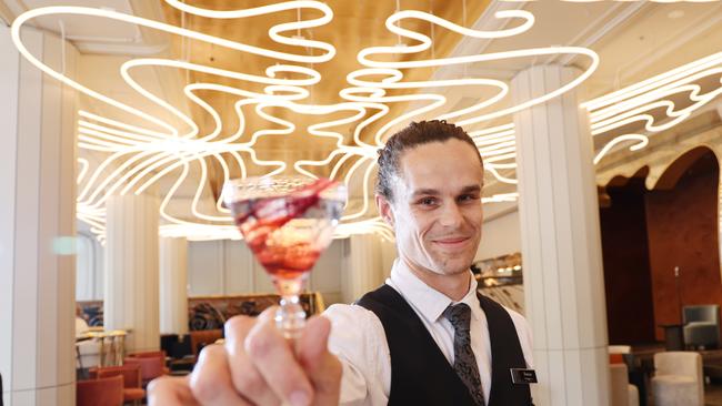 Bar supervisor Thomas with a cocktail at Bar Luma … The Adelaide bar has been named best designed bar in the world at international competition in London. Picture: NCA NewsWire / David Mariuz