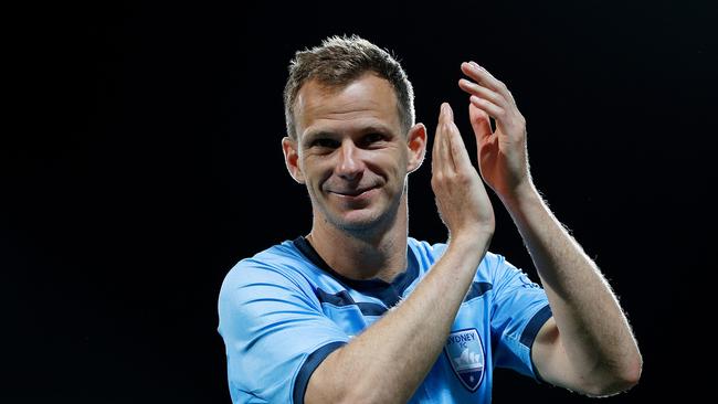 Alex Wilkinson will feature in a sixth A-League grand final on Sunday. Picture: Getty