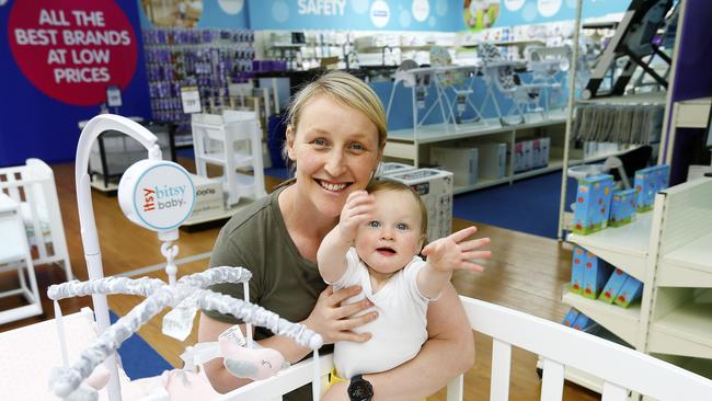 Natasha Hardy and daughter Macey East, 1, at Tasmania’s first Baby Bunting store. Picture: Matt Thompson