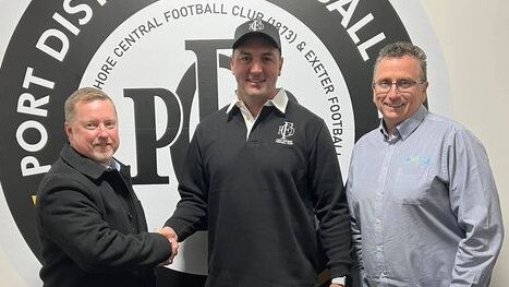 Josh Ramsey (middle) has had Port District playing winning footy since joining in the preseason. Picture: Port District Football Club